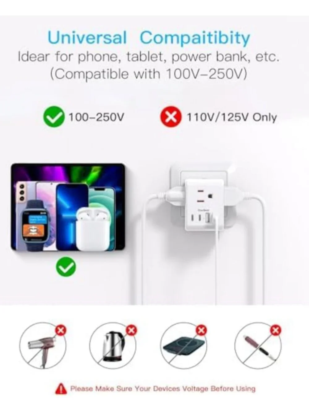 2 Pack Travel Plug Adapter for Switzerland - Type J Power Converter for